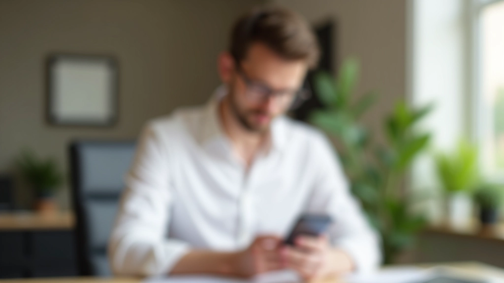 Personne regardant un smartphone avec des applications d'apprentissage, environnement de travail moderne et lumineux