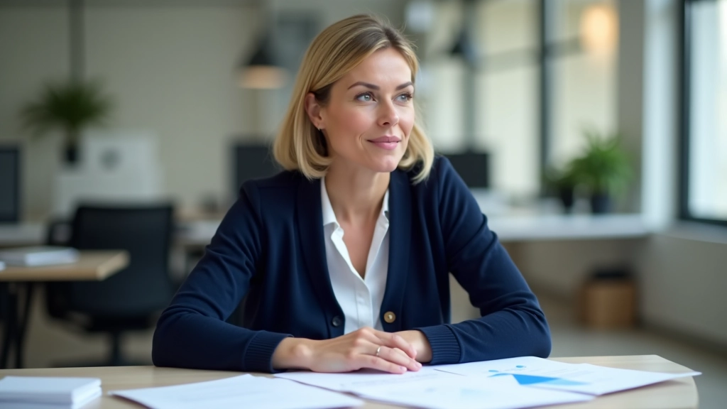 Mariane Besson travaillant à son bureau avec des documents de recherche sur la formation linguistique et des graphiques comparatifs de coûts